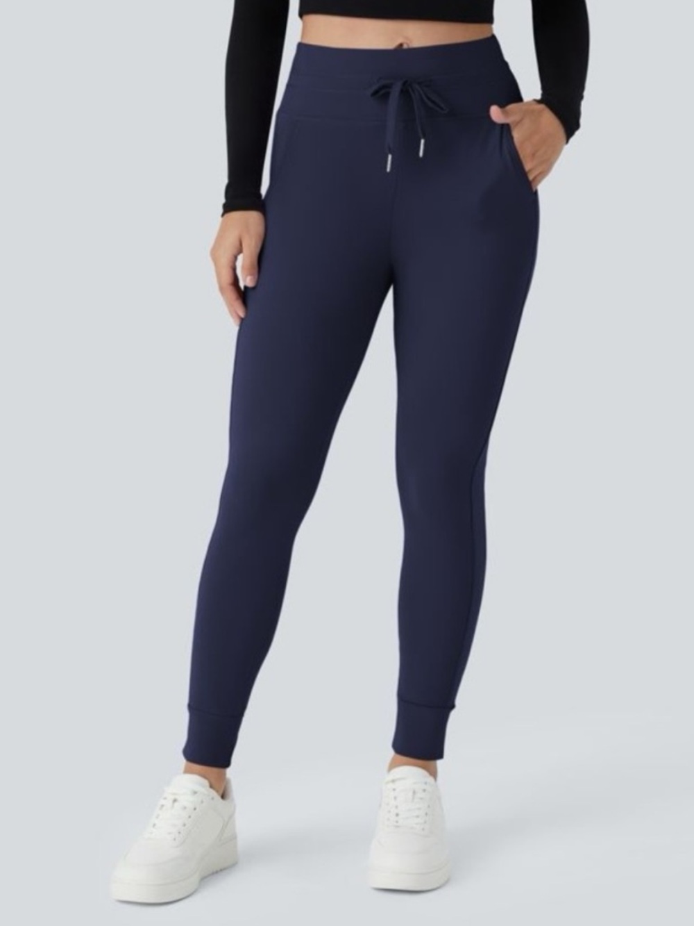 Halara SoftlyZero High Waisted Drawstring Pocket Leggings Peacoat Navy Size L